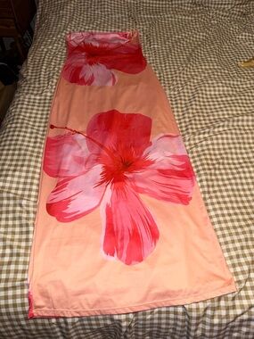 Peach Strapless Maxi Dress with Pink Floral Print
